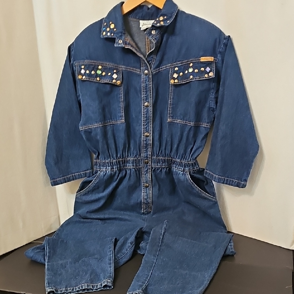 Vintage Dreamers Denim Jumpsuit with Studded Details